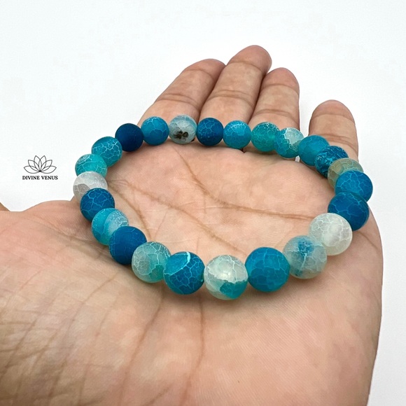 Blue Crackle Agate Beaded Bracelet - Picture 3 of 6